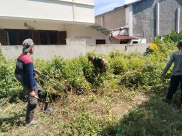 Babinsa Joyotakan Pelopori Kerja Bakti Bersama Linmas di Kantor Kelurahan